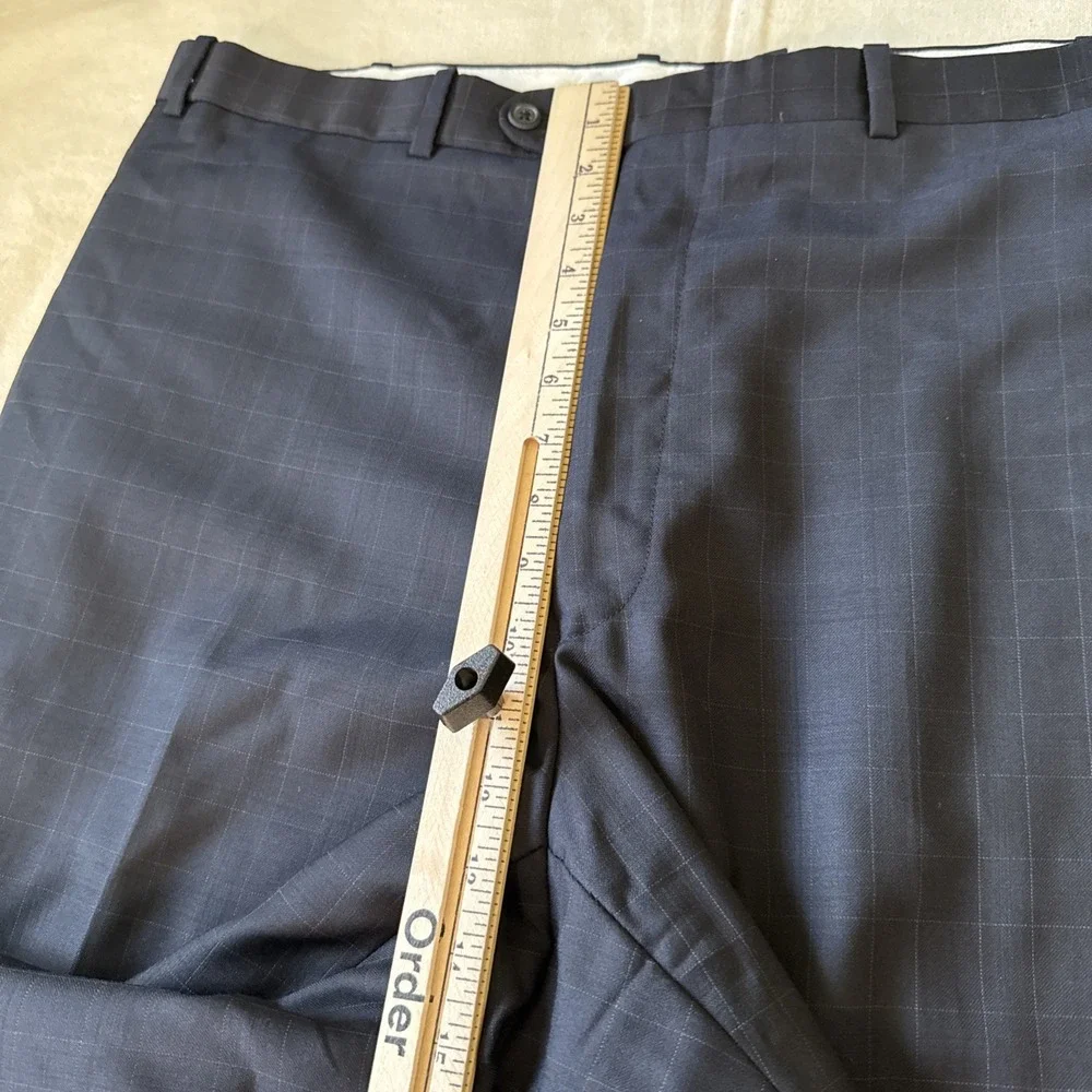 Peter Millar Crown Crafted Custom Men's Suit 44L Pants 40x31 Navy Wool Plaid